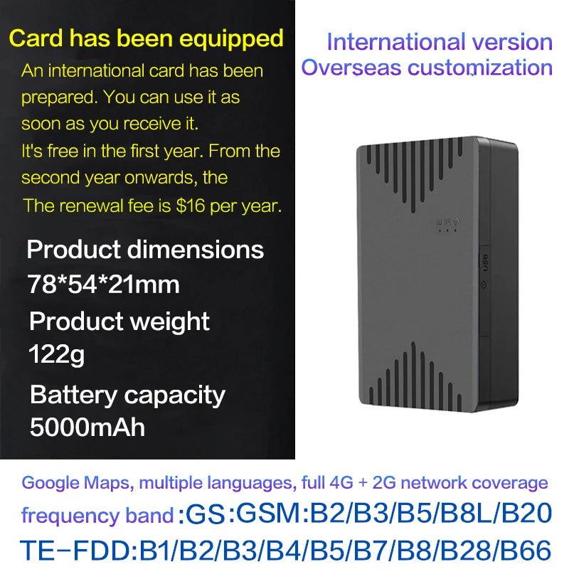 4g Wireless Vehicle Gps Tracking Device, No Installation Required, 20000Mah Battery, 100 Days of Operation, Free App