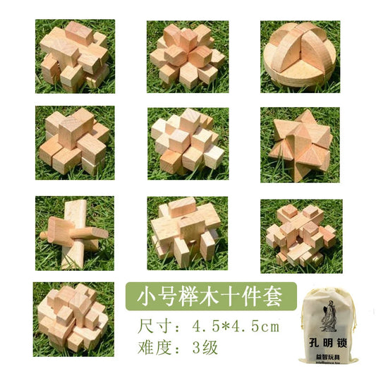 10pcs/lot Kong Ming Luban Lock 3D Handmade Bamboo Math Puzzles Brain Teasers Educational Finger Toy Birthday Xmas Gift
