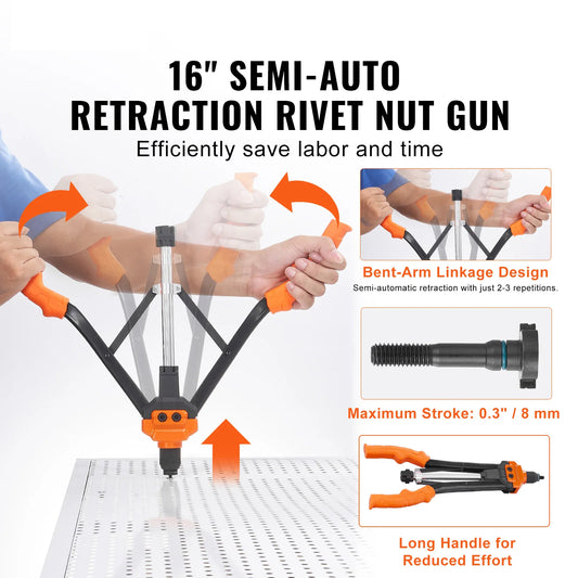 SucceBuy 14" 16" Rivet Nut Tool Rivnut Tool Kit with Metric and SAE Mandrels 70PCS/186PCS Rivet Nuts With Rugged Carrying Case
