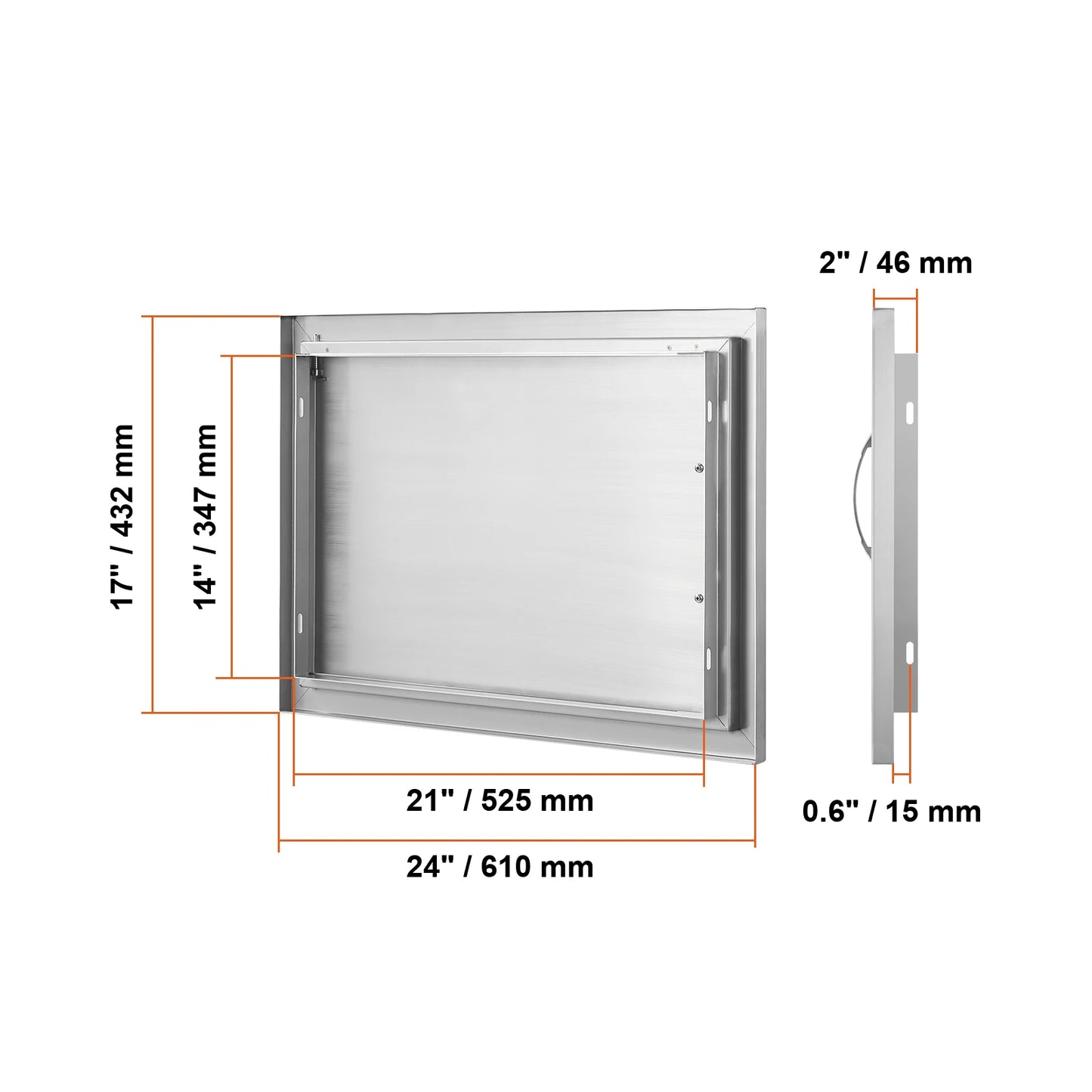 SucceBuy BBQ Access Door Stainless Steel Flush Mount Door Wall Vertical Door w/ Recessed Handle Grilling Station Outside Cabinet