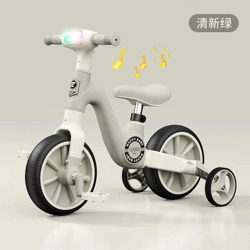 Happy Sport 2 In 1 Balance Bike Adjustable Seat Detachable Pedals With Led Lights And Music Convertible Tricycle Indoor Outdoor
