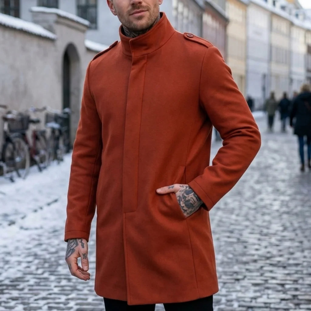 New Winter Men's Invisible Button Trench Coat | Single-Breasted Mid-Length Windproof Jacket | Business Casual Street Style Coat
