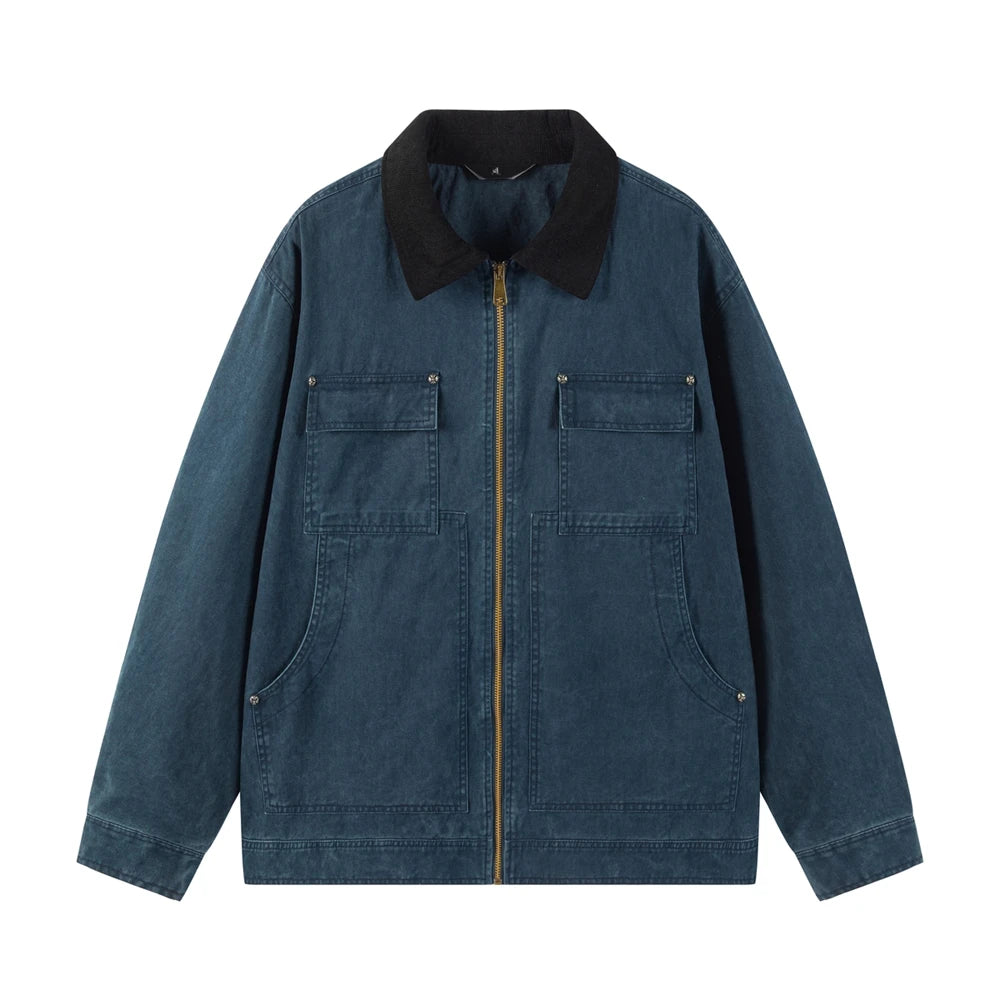 Men's Washed Cotton Denim Jacket American Vintage Multi-Pocket Lapel Workwear Jacket Men 2025 Loose-Fit Business Casual Menswear