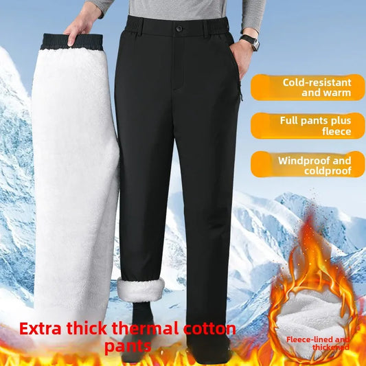 Men's Winter Thickened Fleece Lined Casual Cotton Pants Warm Long Trousers Outerwear Dad Style Northeast China Style Sheepskin
