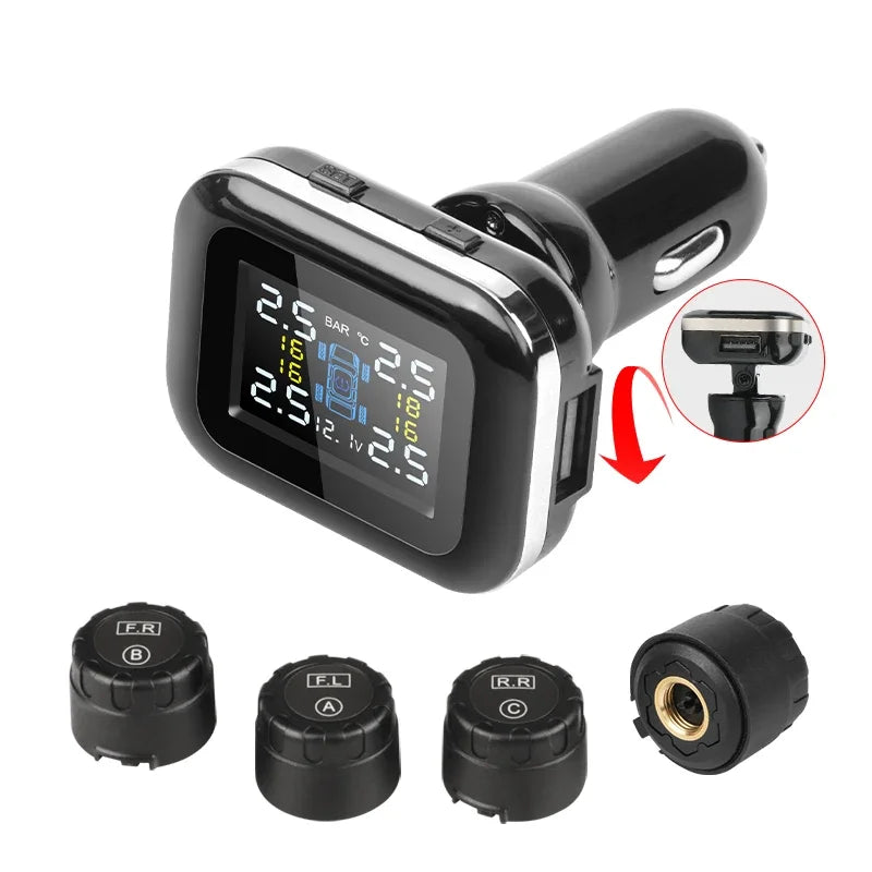 Jansite Car TPMS Cigarette Lighter Tire Pressure Monitoring System Sensors Adjustable Display Angle Auto Security Tpsm Sensor