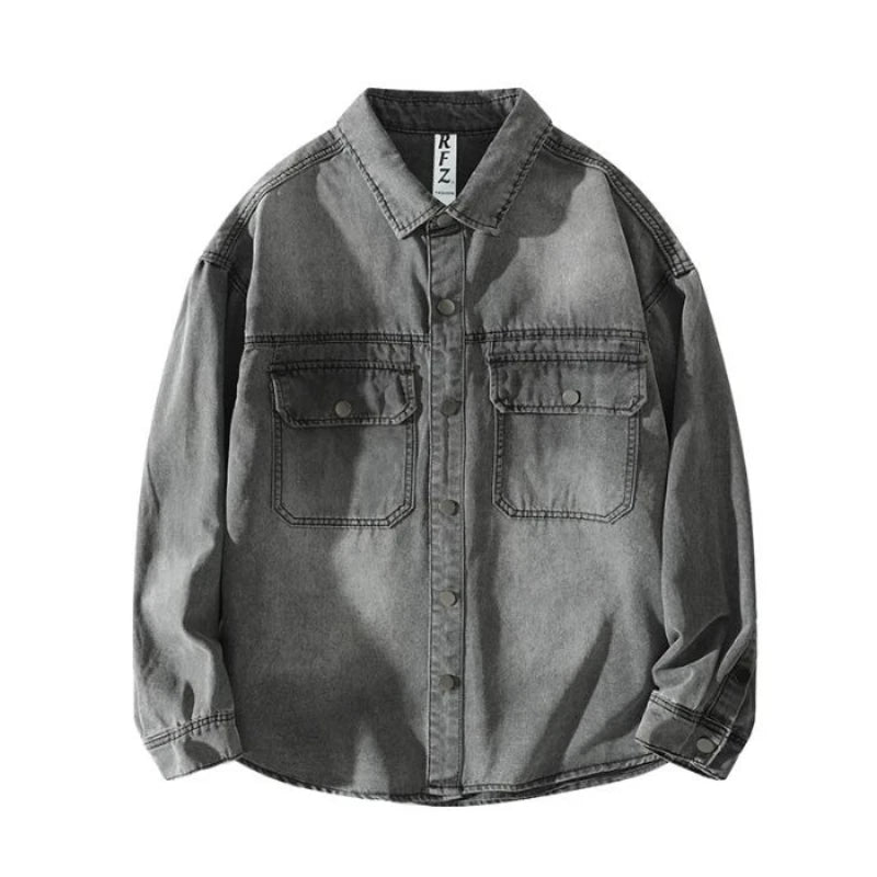 Spring Autumn New Denim Cotton Men Shirt Long Sleeve Button Pockets Cowboy Loose Casual Work Male Denim Shirts Retro Cardigan