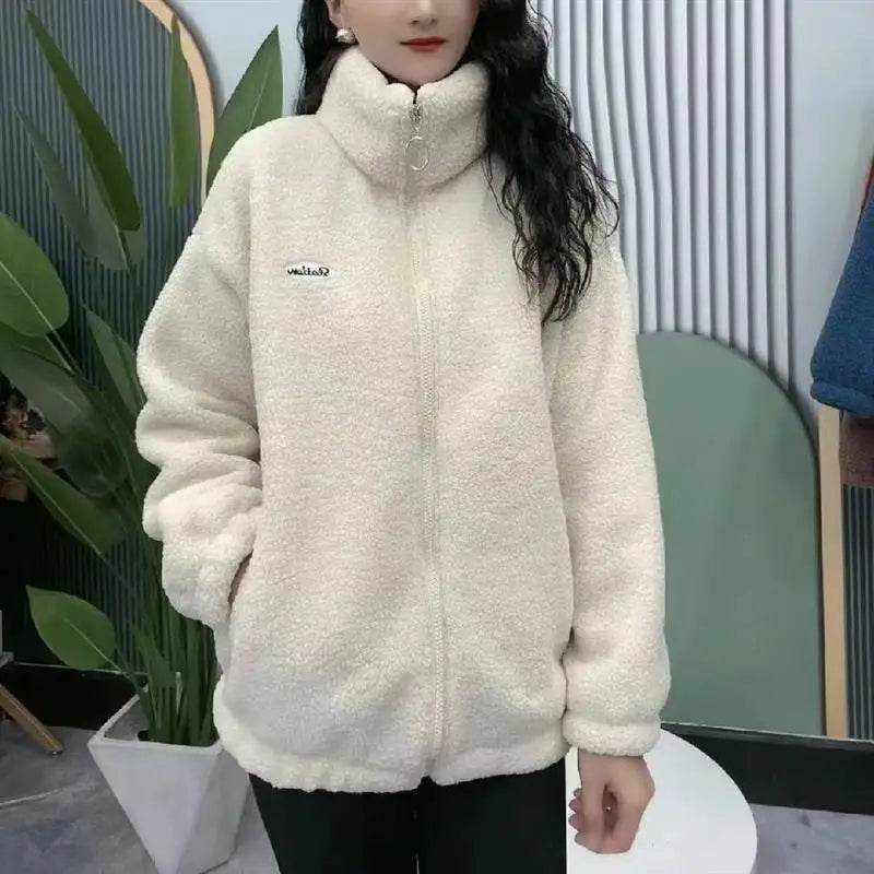 Lamb Velvet Jacket Women's Thickened Zipper Hoodie Fashionable Warm Winter New Arrival 2025 Spring Loose Fit Long Sleeve