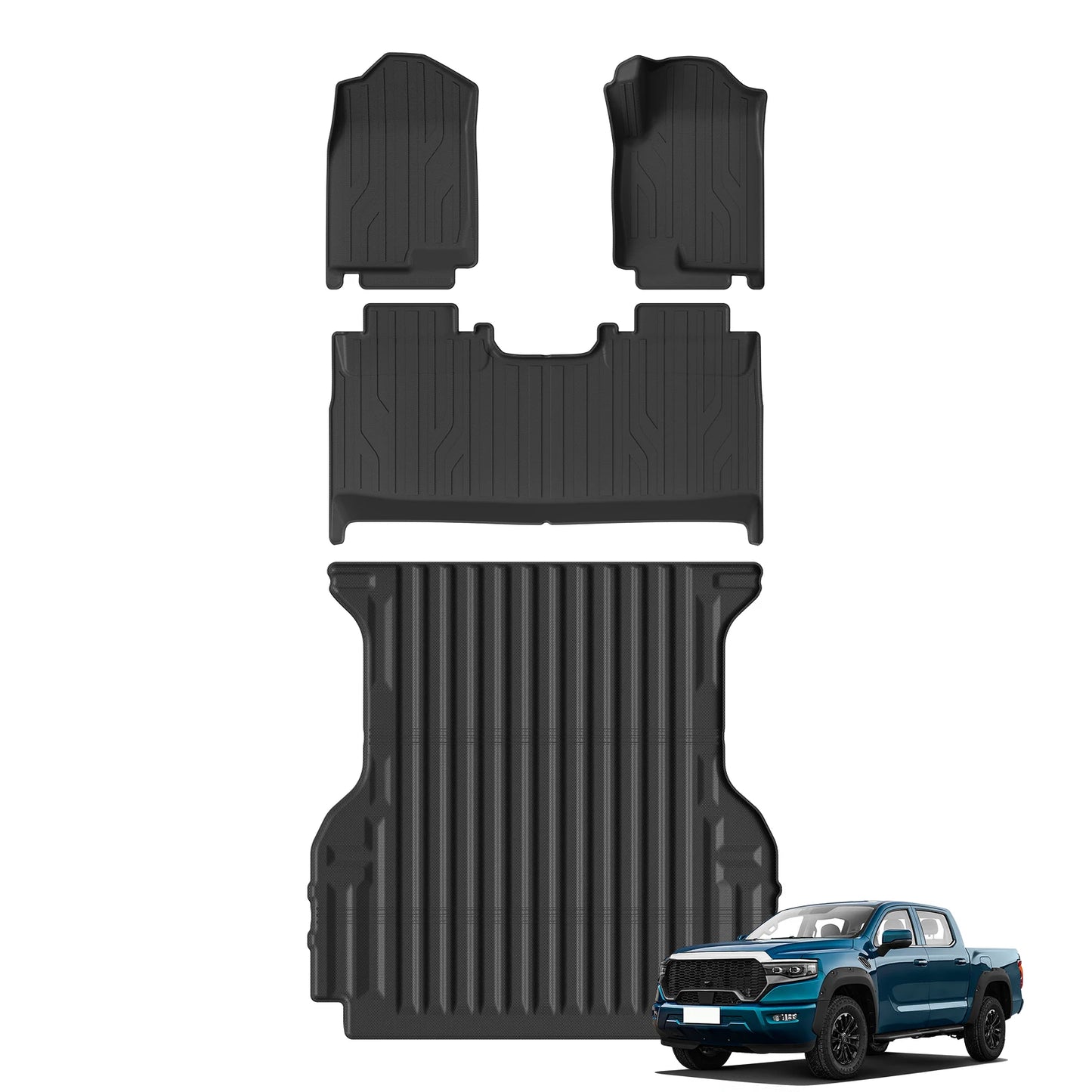 Right Drive for Foton Tunland V9 2026 2025 Car Floor Mats Truck Bed Mat Liner Trunk Bed Liner TPE 3D Foot Mat Waterproof BLACK