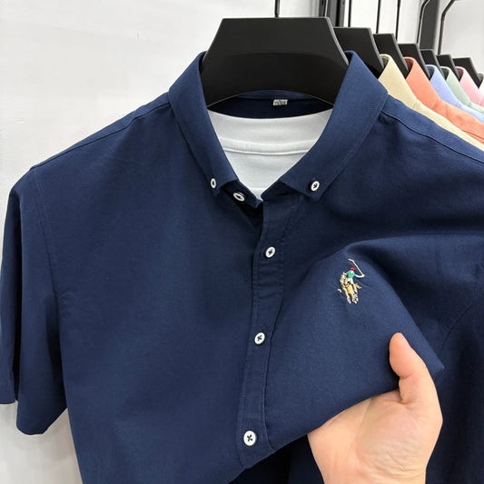100% Pure Cotton Men's Short Sleeved 2026 New Brand Embroidered Trendy Shirt for Men's Casual Summer Wear
