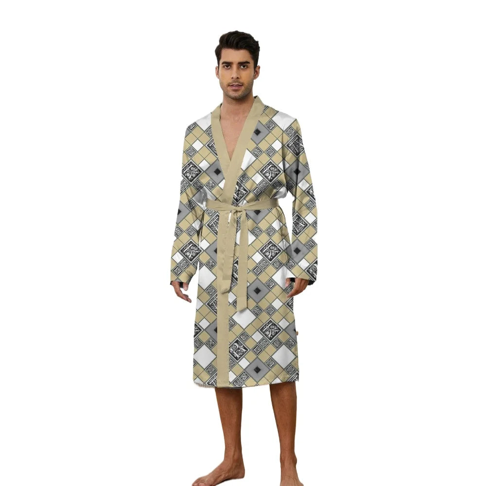 Men's Robe 2025 Autumn New Men Nightgown Sleepwear Home Nightgown Thin Skin Friendly 3D Printed Luxury Bathrobe Long Sleepwear