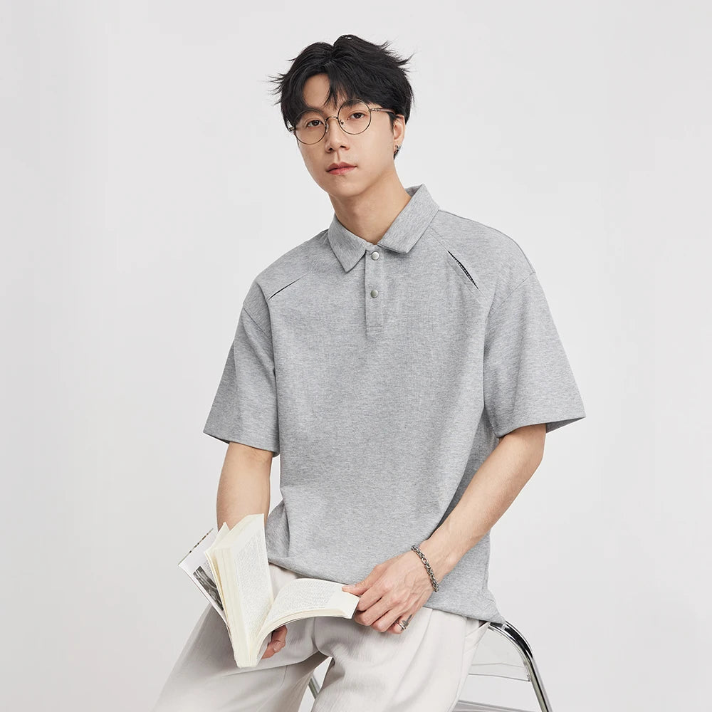 210g Heavyweight Polo Shirt Men Turn Down Collar Half Placket Short Sleeve Solid Color Tee Tops Summer 2026 New Arrival