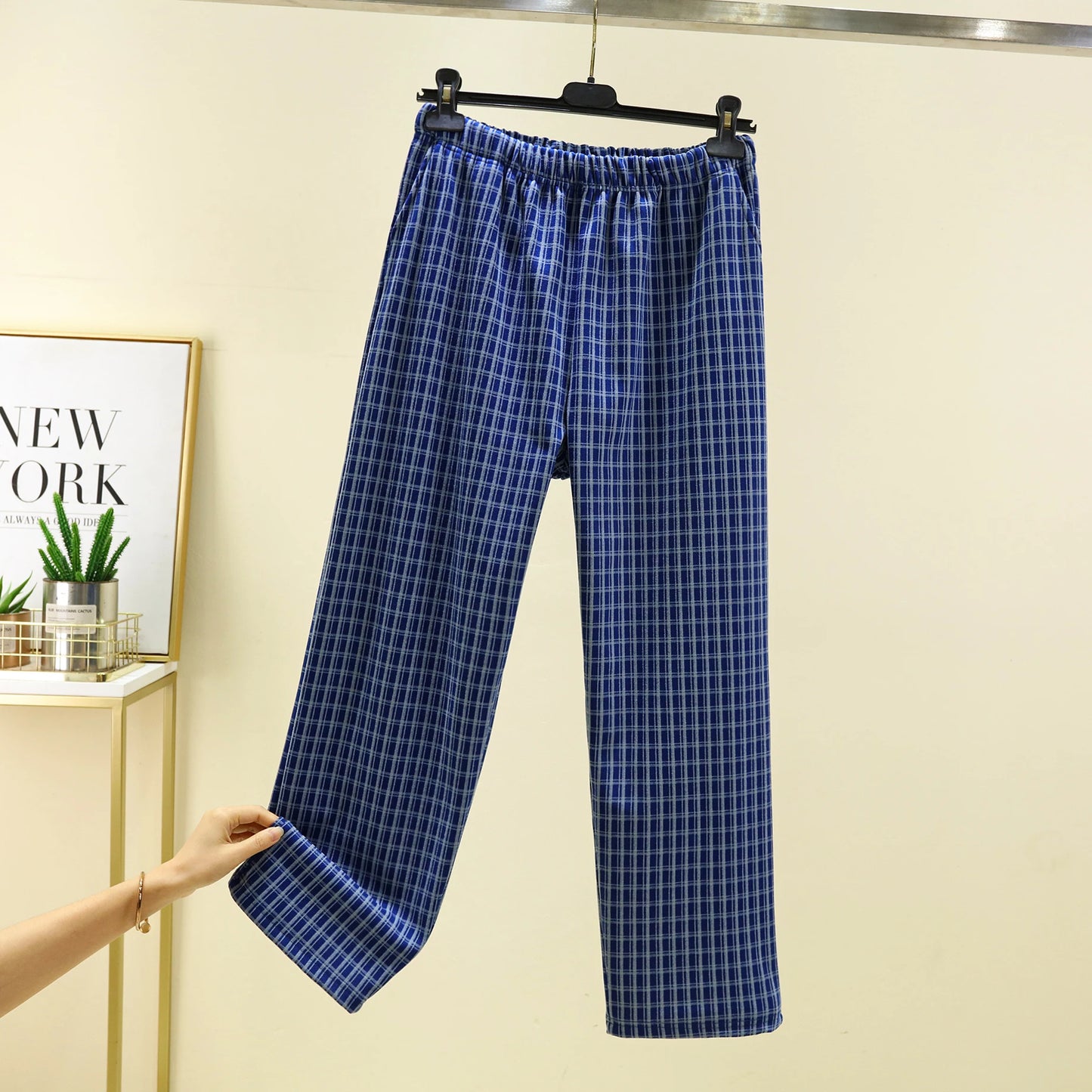Men's Casual Dervo Home Pants Autumn Winter Plaid Spwear Large Size Comfortable All-Match Long Trousers for Daily Wear