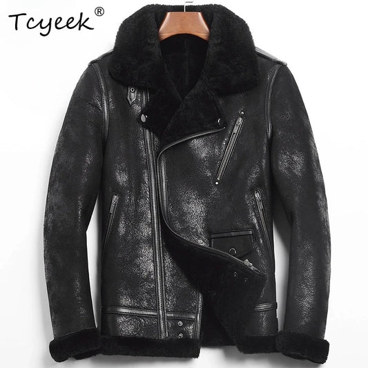 Tcyeek Natural Sheepskin Fur Coat Genuine Leather Jacket Men Winter Clothes Warm Motocycle Jackets Mens Coats Куртка Мужская