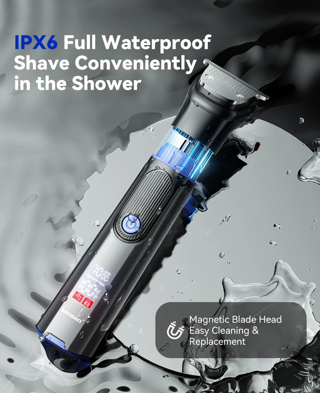 Kensen S38 Electric Hair Trimmer for Men 6 in 1 Body Hair Shaver Nose Beard Trimmer IPX6 Waterproof Hair Cutting Machine Barber