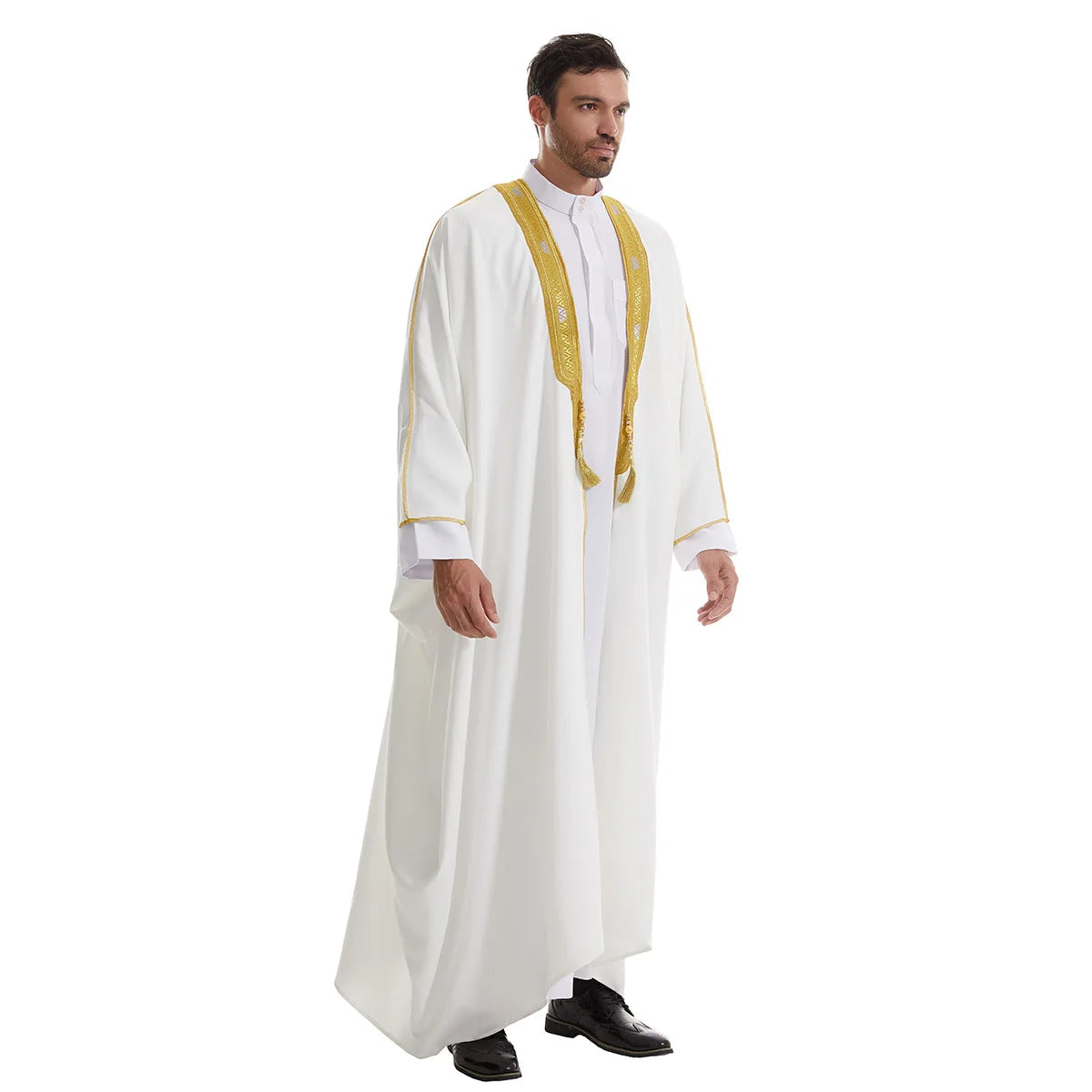 Islamic Men Kimono Woolen Sweater Eid Al Fitr Ramadan Muslim Dress Saudi Arabian Embroidered Robe