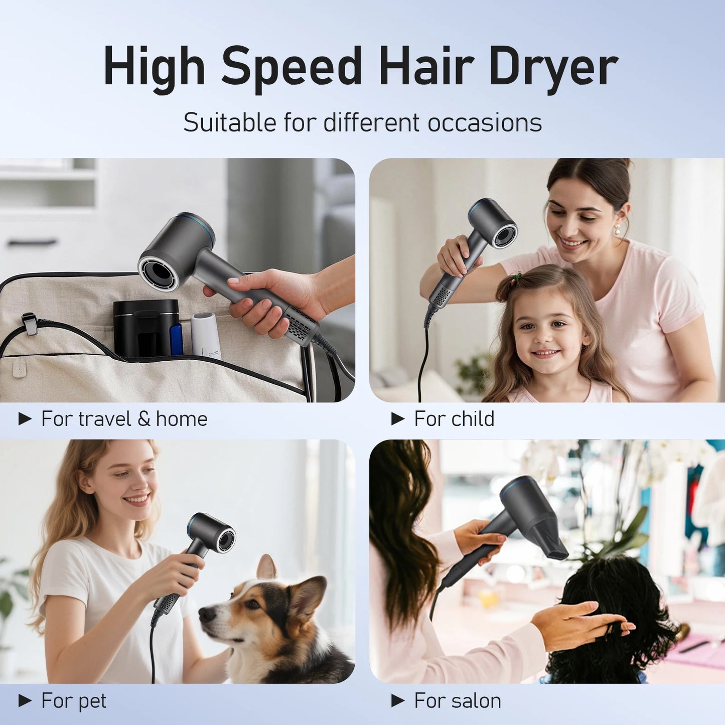 High Speed Hair Dryer 600 Million Negative Ion Hair Care 110000 RPM Fast Drying 220V (with EU Adapter) Wind Speed 64m/s