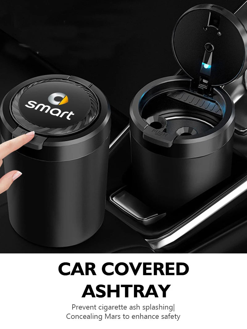 Alloy LED Car Ashtray With Lid Portable Ash Tray Mini Trash Can For Smart Fortwo Forfour 451 453 450 452 454 Forspeed Forjeremy