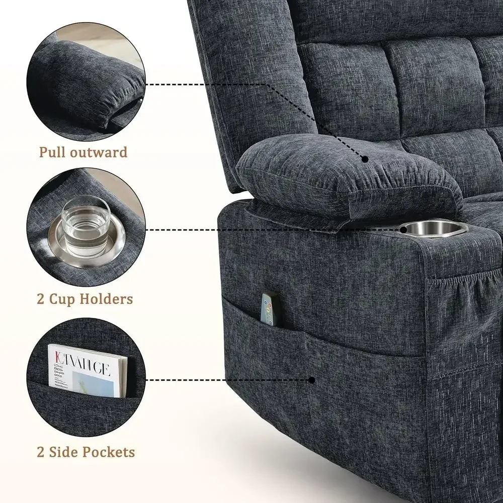 360° Swivel Rocker Recliner or Adults, Nursery Glider Recliner with Massage and Heating, Rocking Chair with Cup Holder, Manual R