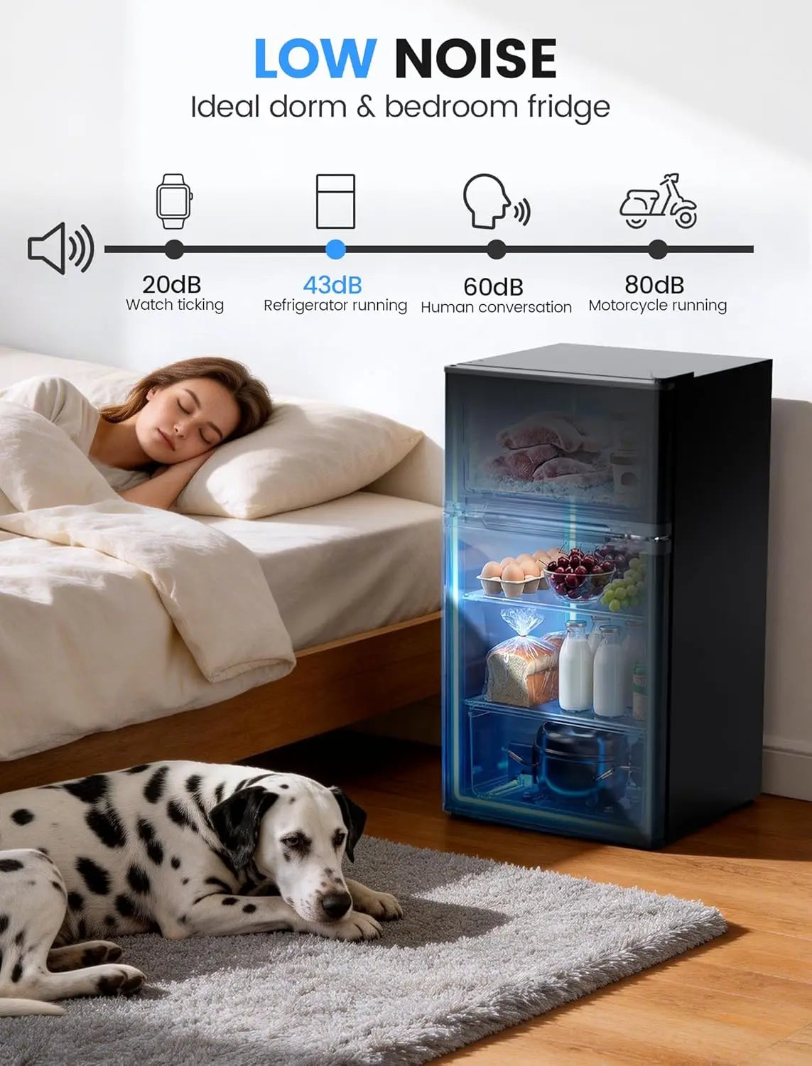 2.5 Cu.Ft Dorm Fridge with Freezer, Double Reversible Door Compact Refrigerator with 2 Removable