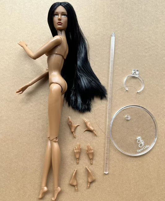 1/6 Female Super Model DC Doll Head Body Figure With Good Makeup Heads With 2 Pairs Hands 1 Feet and Clear Doll Stands