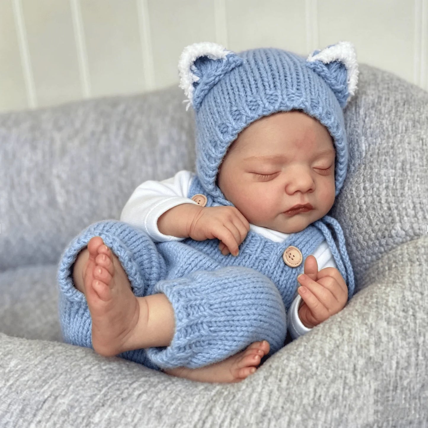 BZDOLL 45CM Cute Sleeping Reborn Baby, 18inch Cloth Body with Vinyl Limbs, 3D-Skin & Visible Veins, Kid Toy & Art Collection
