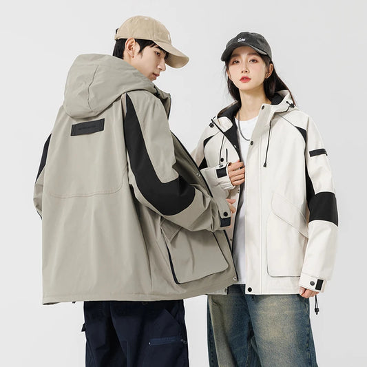 Men's Jackets Hooded Patchwork Coat Spring Fashion Casual Outerwear Women Autumn Outdoor Couple Clothes Loose Coats Streetwear
