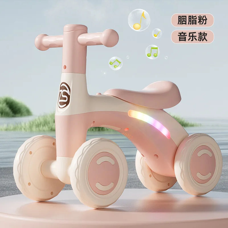 4-Wheel Anti-Tip Baby Balance Bike Silent Glider Walker No Pedal Toddler Ride-On Toy for Boys Girls 1-3 Years Kids Training Gift