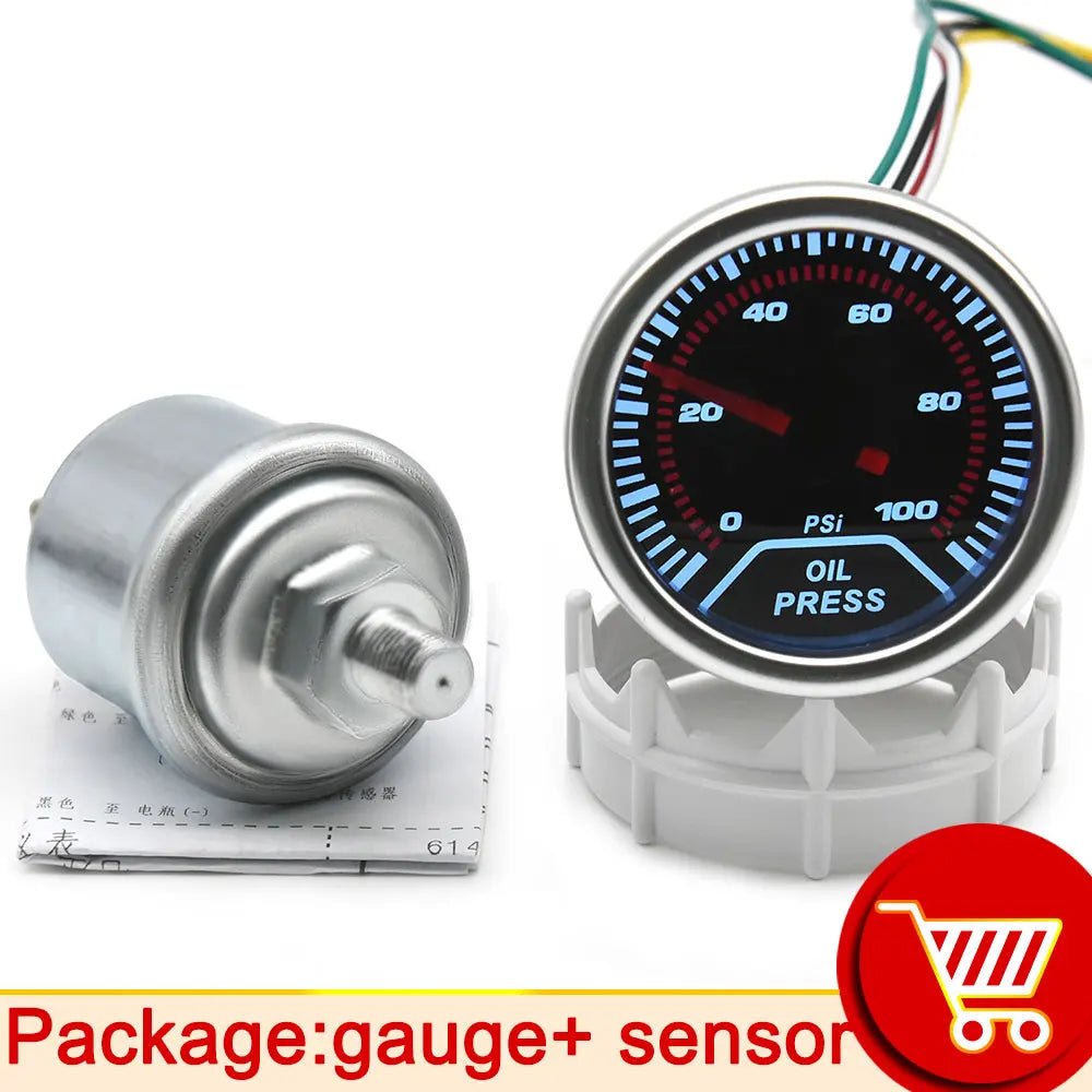 AD 52mm Water Temperature Gauge + 10mm Sensor Boost Gauge Bar Psi Vacuum Oil Temp Press Voltmeter Tachometer RPM Car Gauge Pods