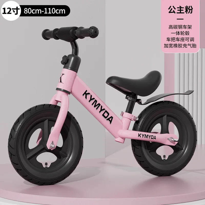 KYMIDA Balance Bike No Pedal Gliding Bike Adjustable Height High Carbon Steel Frame Integrated Hub Solid Tires Outdoor Sport