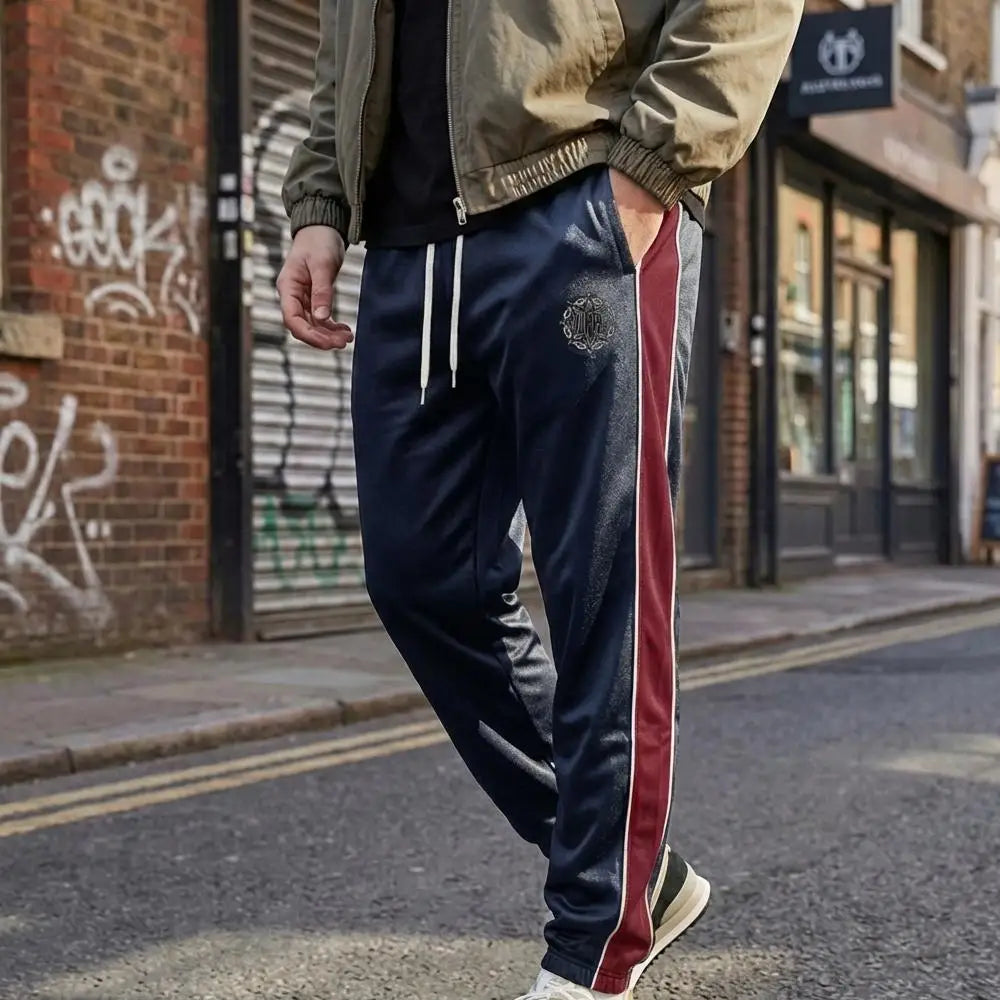 Men's Color-blocked Striped Sweatpants Street Style Lightweight Sweatpants Drawstring Hip-hop Skateboard Breathable Casual Pants