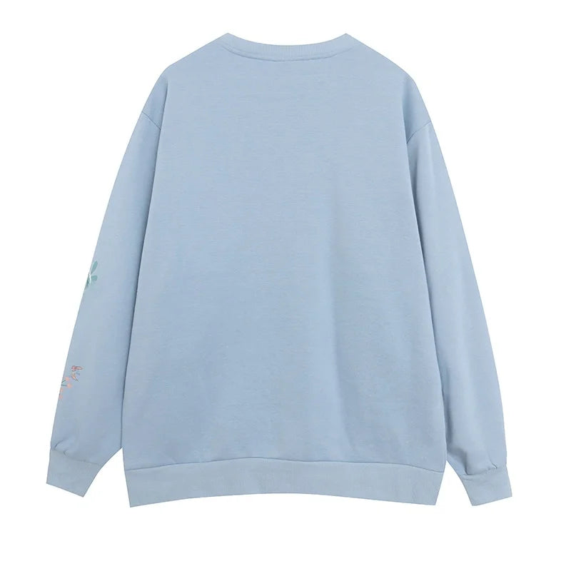 Cute Embroidered Fleece Lined Long Sleeve Hoodie Casual round Neck Loose Fit Anti Aging Women's Clothing Comfortable Sweatshirt