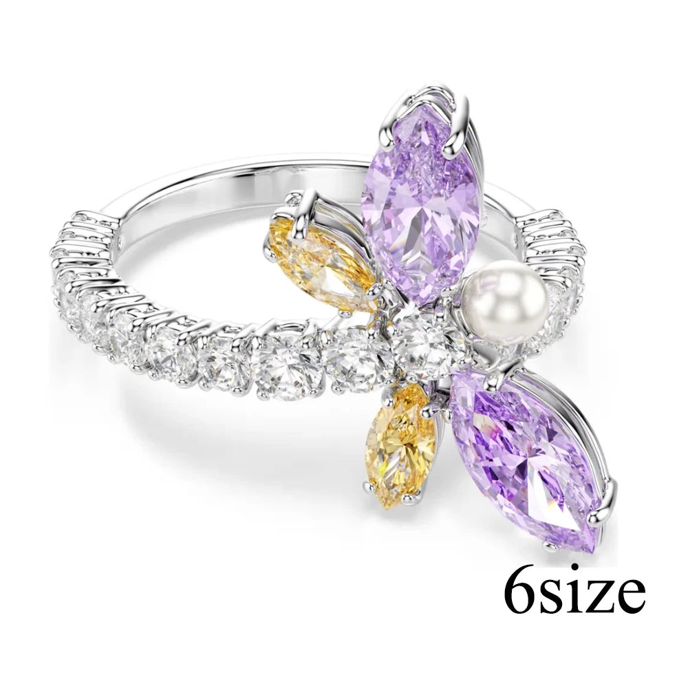 New Cross Diamond Fashion Color Crystal Mixed Cut Open Ring