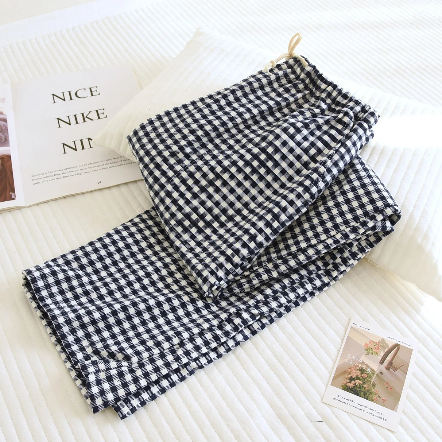 Cotton Flannel Plaid Sleepwear Loose Fit Home Pants Casual Wear for Men And Women Autumn Spring Seasonal Comfortable Long Pants