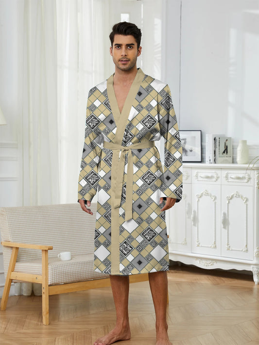Men's Robe 2025 Autumn New Men Nightgown Sleepwear Home Nightgown Thin Skin Friendly 3D Printed Luxury Bathrobe Long Sleepwear