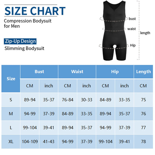 Men's Full Body Shaper Tummy Control Shapewear Slimming Compression Underwear With Zipper Bodysuit Undershirt Fajas Para Hombres