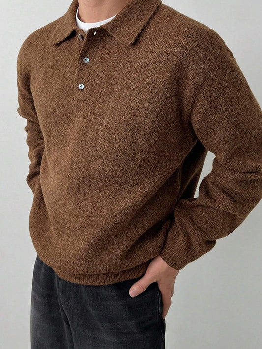 Fall Winter Men's Old Money Style Loungewear, LVLAEA Solid Color Lapel Button-Up, Loose Warm Long Sleeve Pullover Shirt