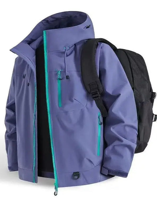 New 2025 Men's Outdoor Casual Thickened Jacket Windproof Waterproof Warmth Hooded Zipper Closure Polyester Fiber Long Sleeve ...