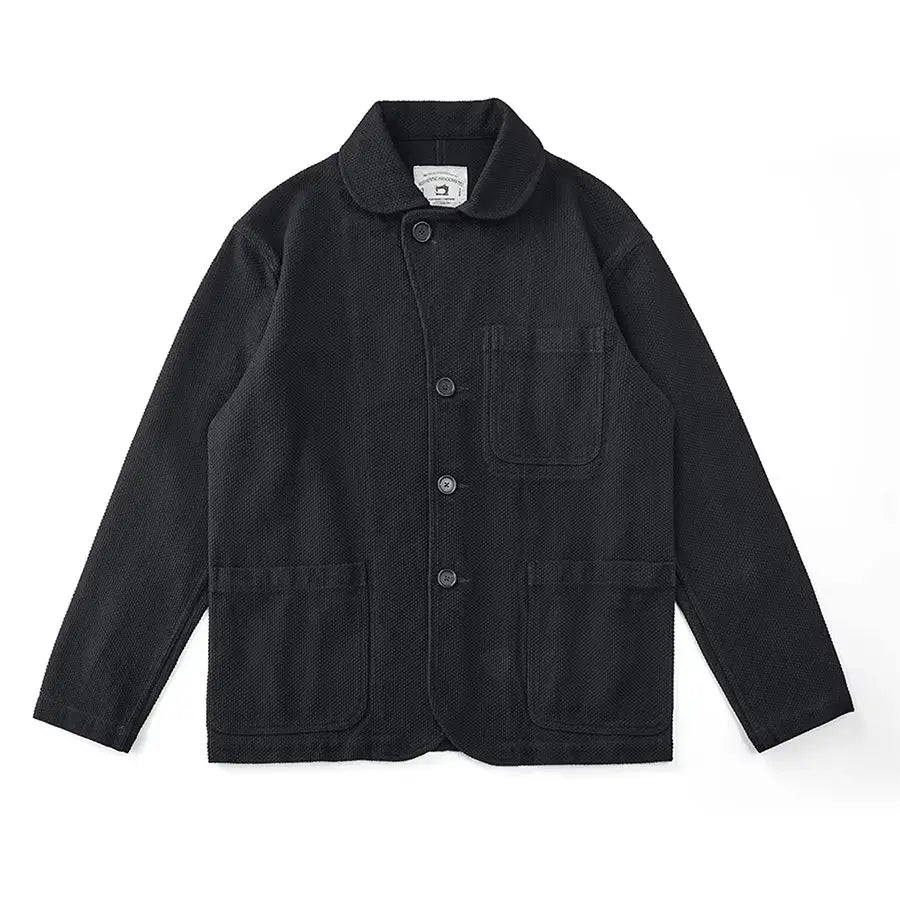 New Autumn And Winter Plant Dyed 600g Cotton Sashiko Fabric Retro Loose Washed Color-Woven Ink-Dyed Suit Jacket