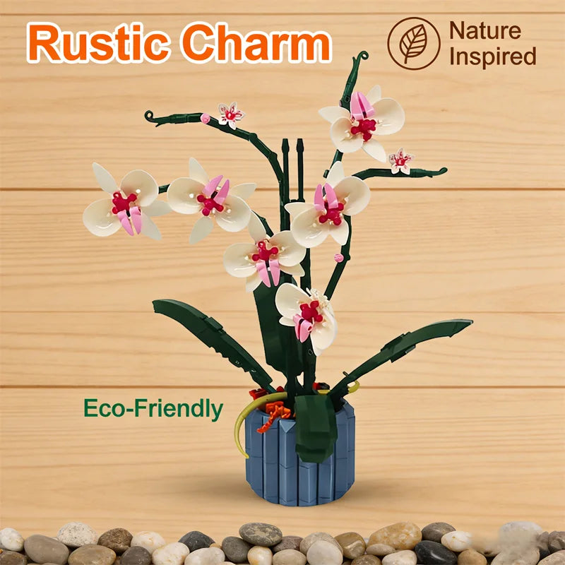 Orchid Bonsai 600+PCS DIY Building Blocks Kit Creative Potted Plant Model Children's Birthday Gifts Fun Adults Toys For Girls