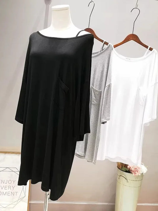Good Girl Teenage Modal Mid-Length T-Shirt Dress Nightgown Loose Short-Sleeve round Neck Summer Women's Fashion Comfortable S...