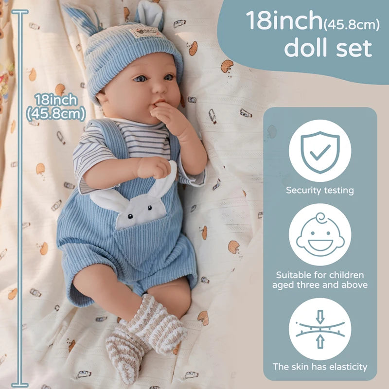 18inch Large Realistic Reborn Doll with Cute Doll Clothes Soft Body Baby Doll Real Life Baby Dolls with Accessories Girls Gifts