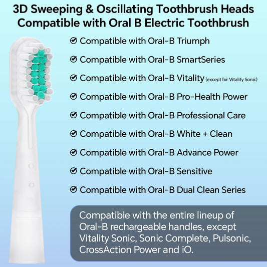 2/4/8/12 Compatible with Oral B Electric Toothbrush Oscillation & Vibration Replacement Brush Heads,Toothbrush Head for 1000 100