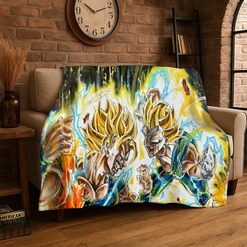 Dragon Ball Z Goku All Character Print Flannel Blanket for Sofa Soft Cozy Throw Blanket for Couch Bed Living Room Anime Fan Gift