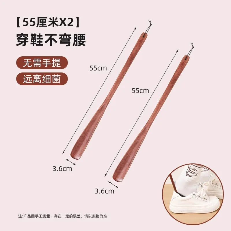 Long Handle Wooden Shoe Horn Natural Wood No Bend Waist Shoe Scraper Household Essential for Pregnant Women Shoe Insertion Tool