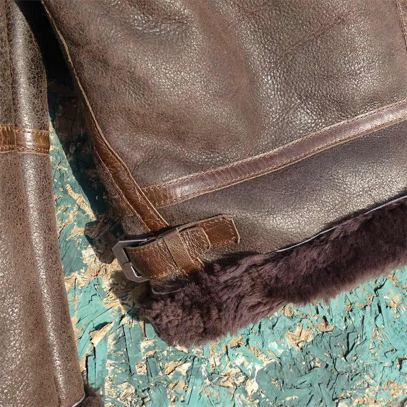 Ultra Stain-Resistant B6 Flight Jacket Style! Men's Genuine Shearling Leather Jacket in Black & Brown Warm, Cozy & Cold-Defying