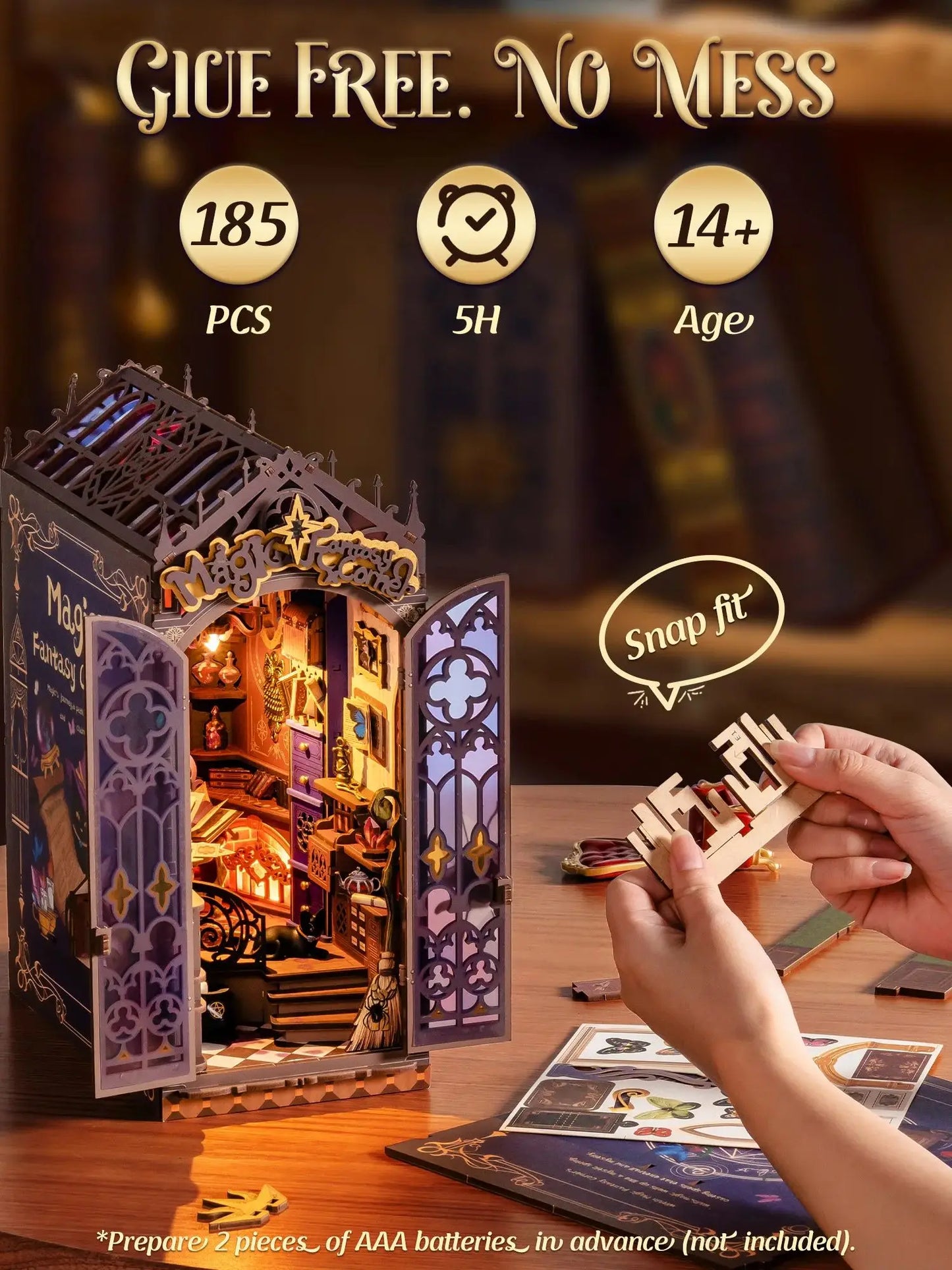 Rolife Magic Fantasy Corner DIY Book Nook Kit Tiny House Building Kit with LED for Home Bookshelf Decor Wooden 3D Puzzle Toys