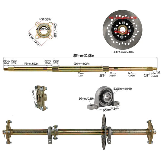 TDPRO 32" Racing Go Kart Rear Axle Kit 5" Wheels Front Steering Brake ATV Quad Go Cart