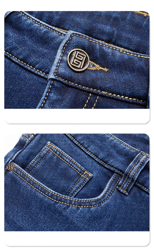 plus Size Men's Blue Straight Loose Jeans 40-44 Cotton Stretch Denim Casual Business Pants for Autumn