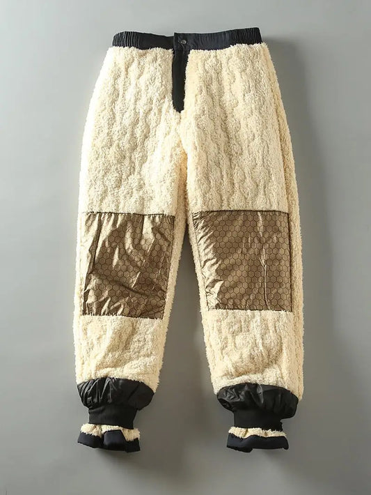 Thickened Graphene Fleece Cotton Straight Leg Casual Pants Men's Winter Warm Windproof Knee-Pad Padded Long Trousers