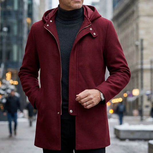 New Fall/Winter Men's Long Hooded Trench Coat | Solid Color Streetwear Style | Warm Zippered Jacket for Casual/Daily/Outoor Wear